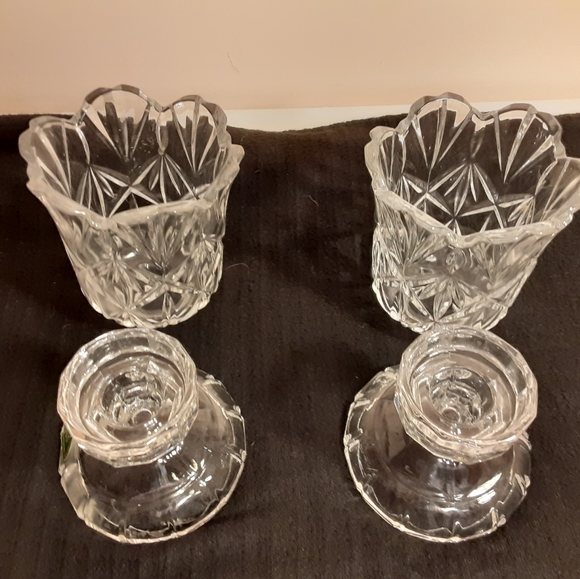 Pair of Cut glass crystalline candle holders - Picture 3 of 3